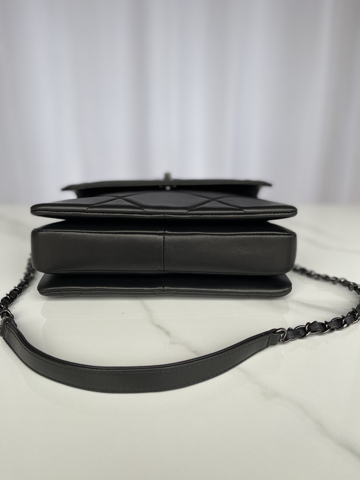 Ch*el flap bag with top handle 6.6 × 9.8 × 4.7 in
