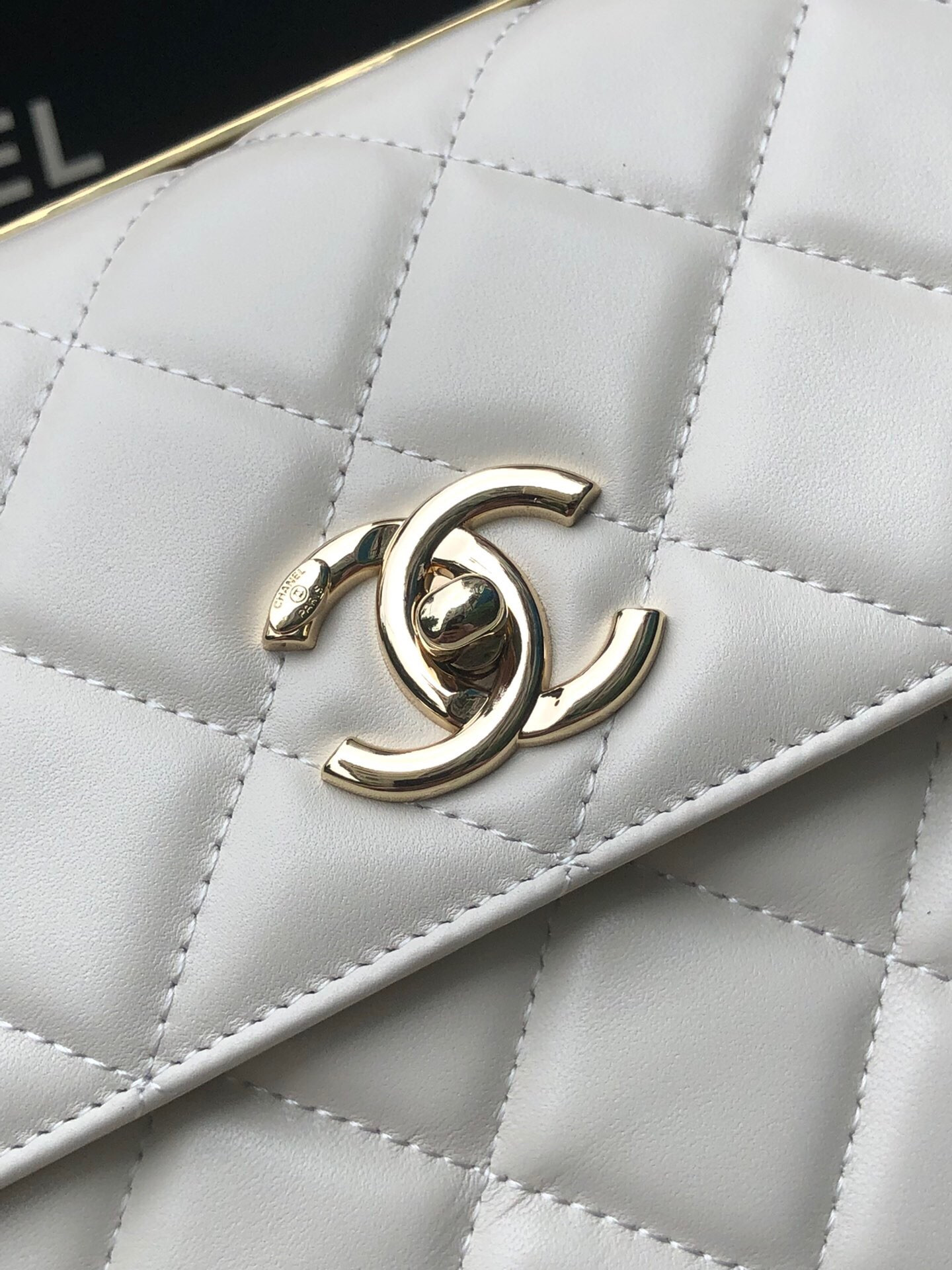 Ch*el flap bag with top handle 6.6 × 9.8 × 4.7 in