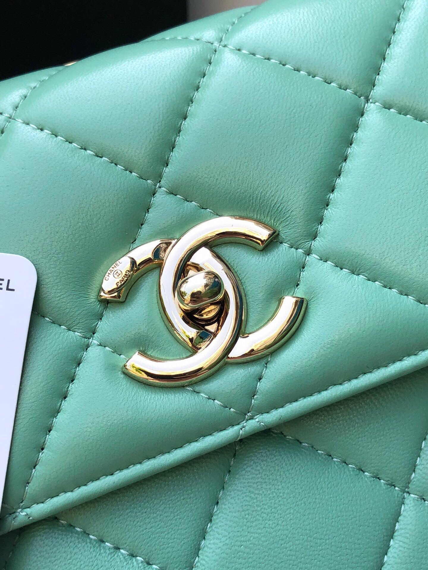Ch*el flap bag with top handle 6.6 × 9.8 × 4.7 in