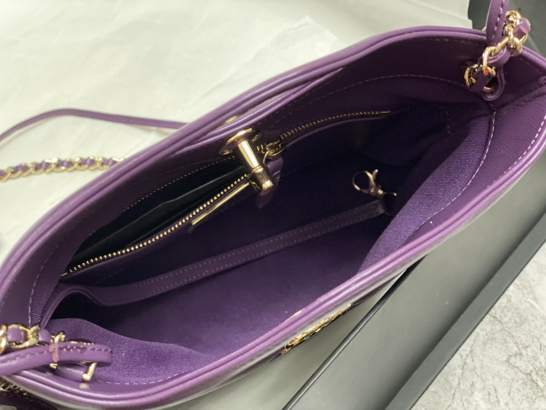 Ch*el mini shopping bag shiny lambskin & gold-tone metal 22x23x5.5cm