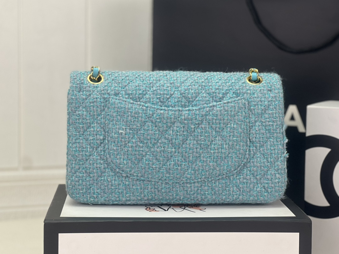Ch*el classic 11.12 handbag tweed & gold-tone metal 6 × 9.9 × 2.5 in