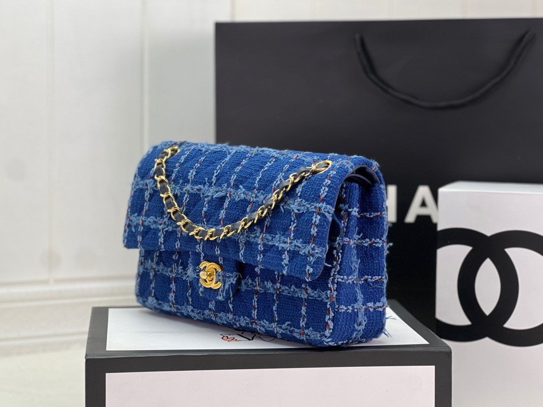 Ch*el classic 11.12 handbag tweed & gold-tone metal 6 × 9.9 × 2.5 in