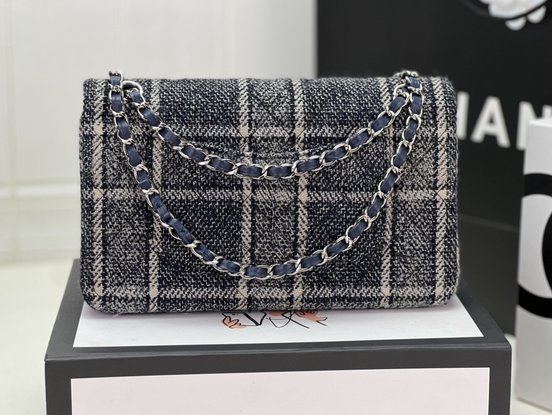 Ch*el classic 11.12 handbag tweed & silver-tone metal 6 × 9.9 × 2.5 in