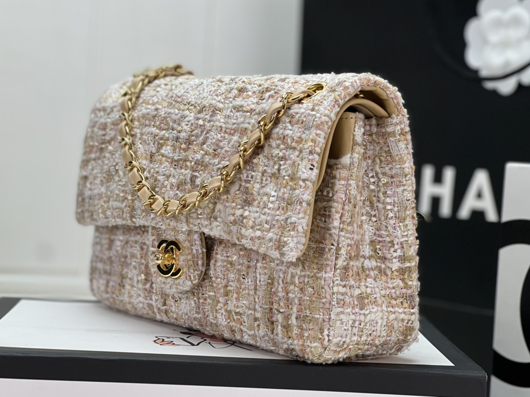 Ch*el classic 11.12 handbag tweed & gold-tone metal 6 × 9.9 × 2.5 in