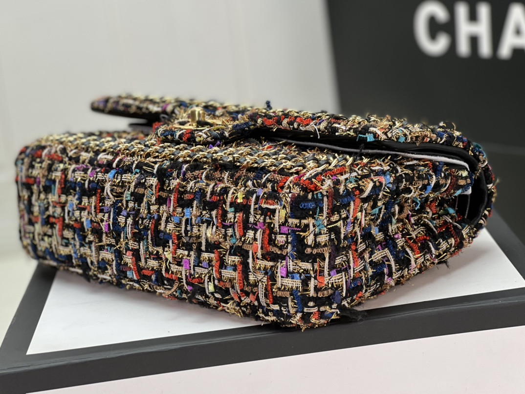 Ch*el classic 11.12 handbag tweed & gold-tone metal 6 × 9.9 × 2.5 in