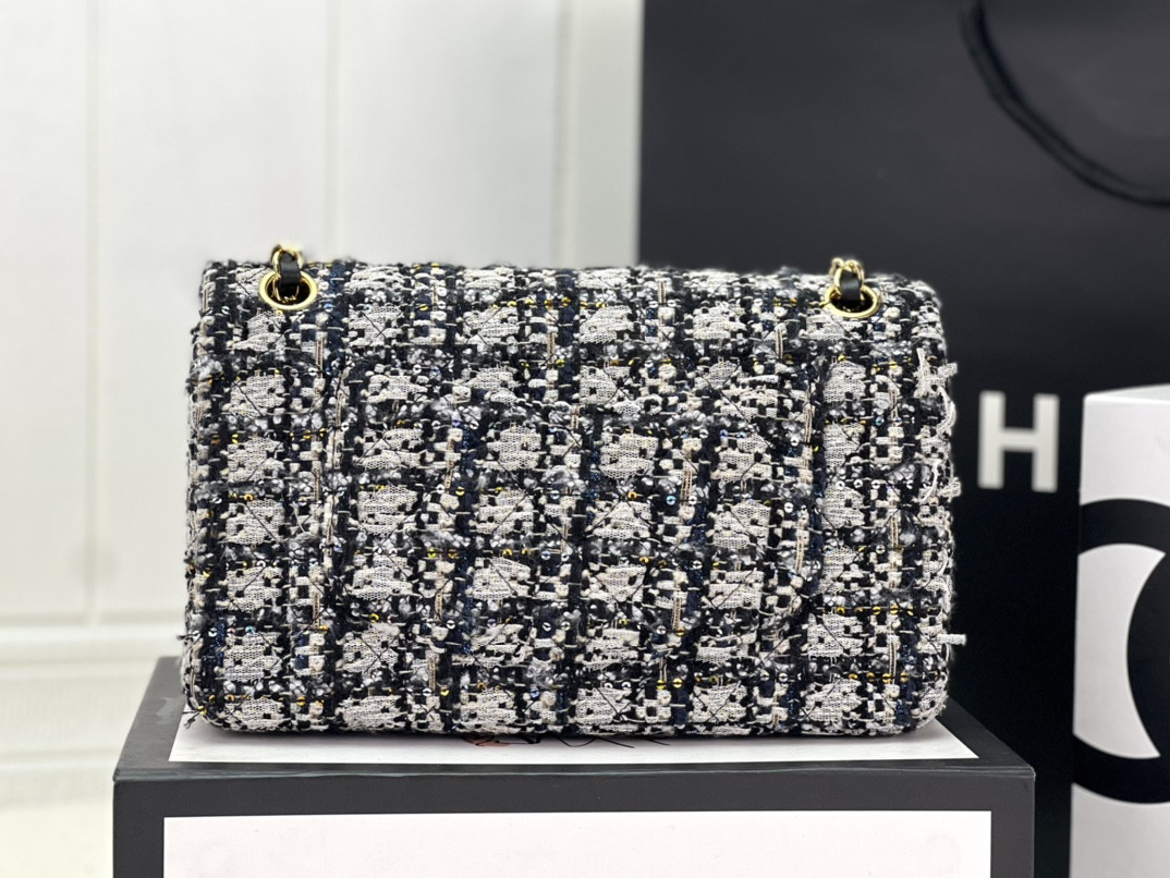 Ch*el classic 11.12 handbag tweed & gold-tone metal 6 × 9.9 × 2.5 in