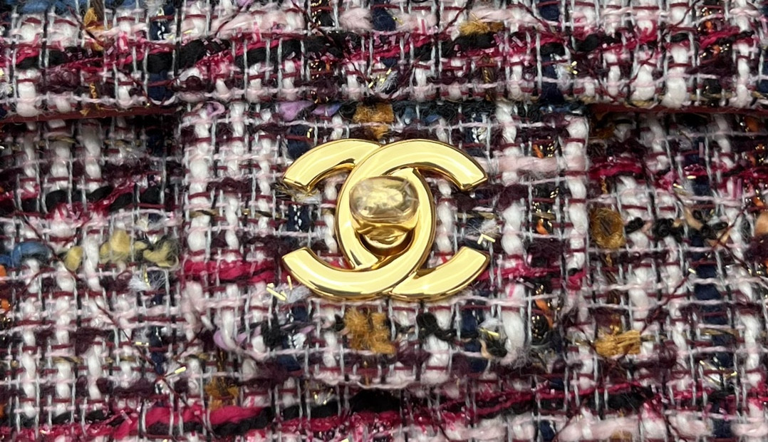 Ch*el mini classic 11.12 handbag tweed & gold-tone metal 4.7 × 7.8 × 2.3 in