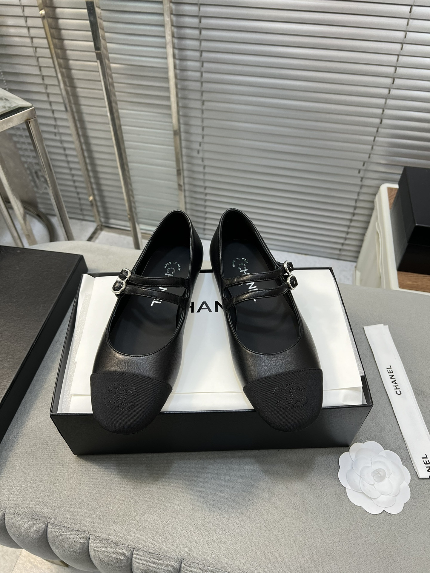 ua Ch*el mary janes lambskin & grosgrain