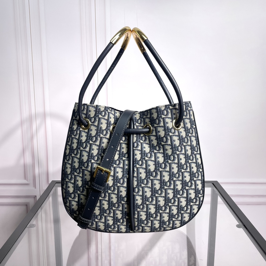 medium D*or nolita bag blue D*or oblique jacquard 10.5 x 10 x 2 inches