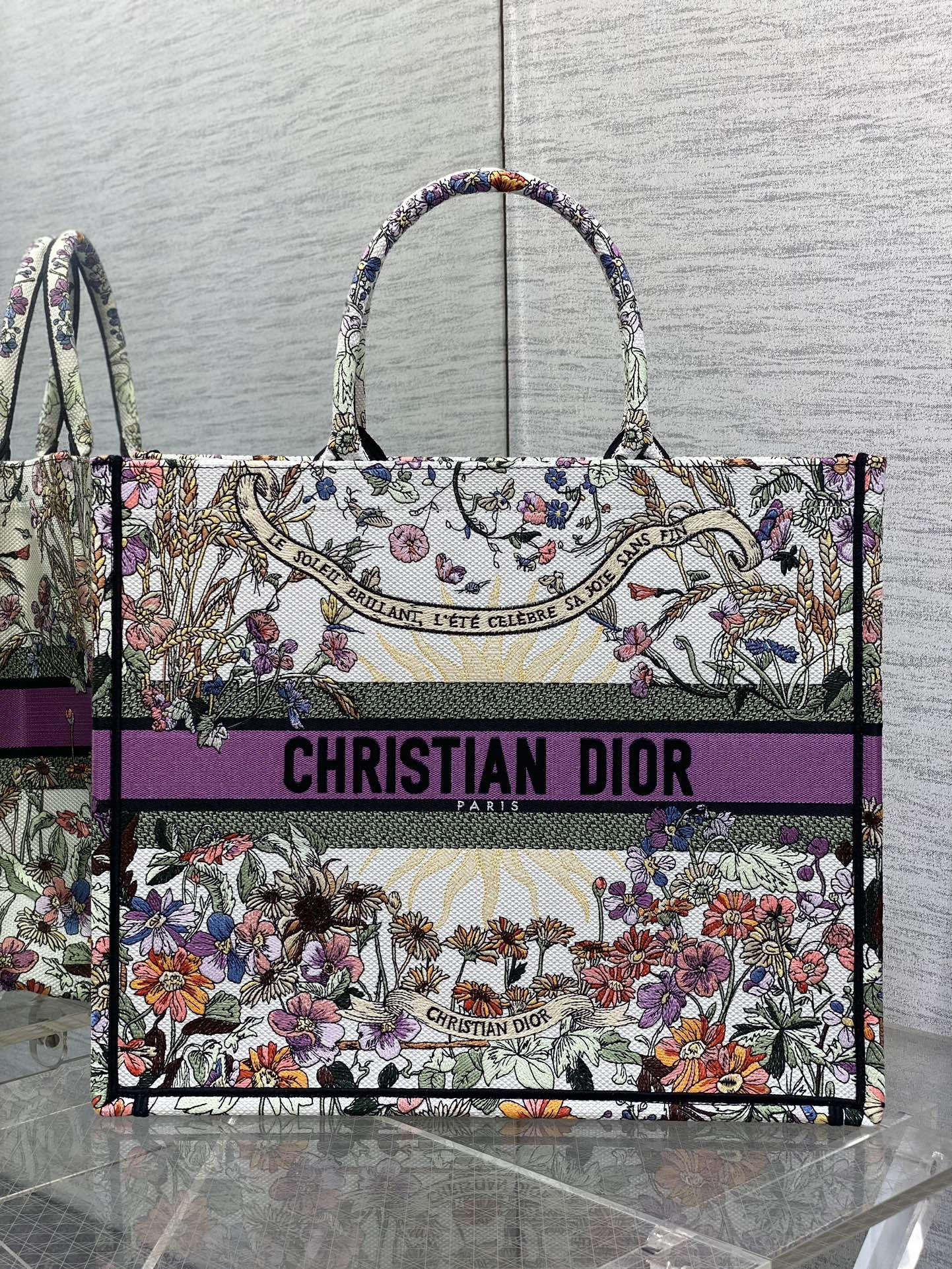 D*or book tote ecru multicolor D*or 4 saisons Été soleil embroidery 42 x18 x35cm
