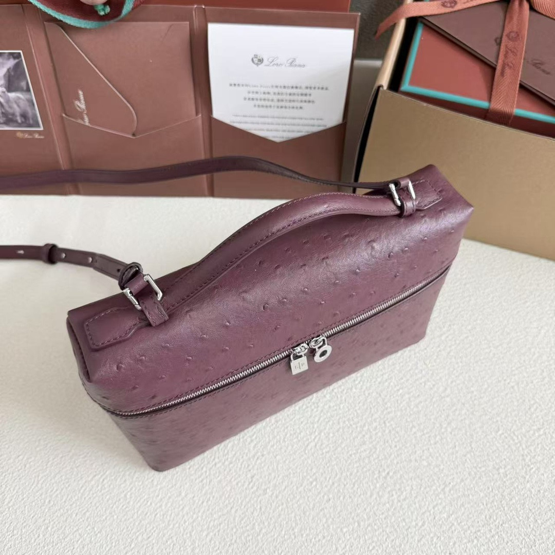 L**o p*ana extra pocket l27 ostrich-grained leather 16x27x10cm