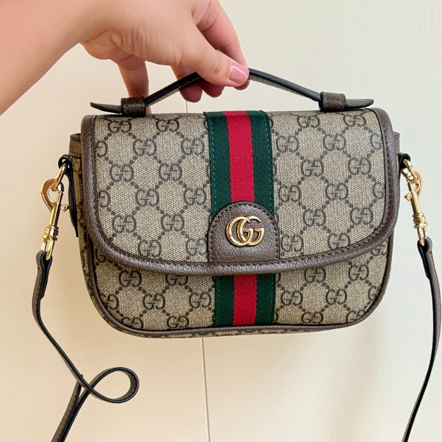 Gvc*1 Ophidia Small Top Handle Bag Beige And Dark Brown 20Cm 836843 Fae0J 9867