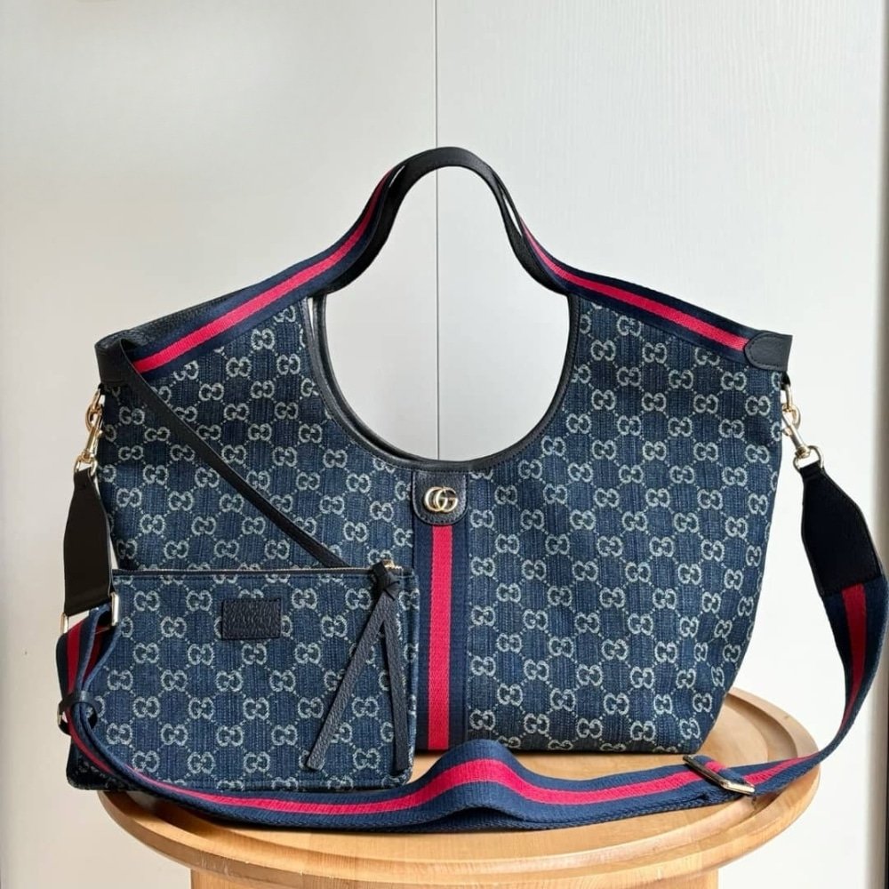 Gvc*1 Giglio Large Tote Bag Blue And White Gg Denim 60Cm 853971 Faffq 8864
