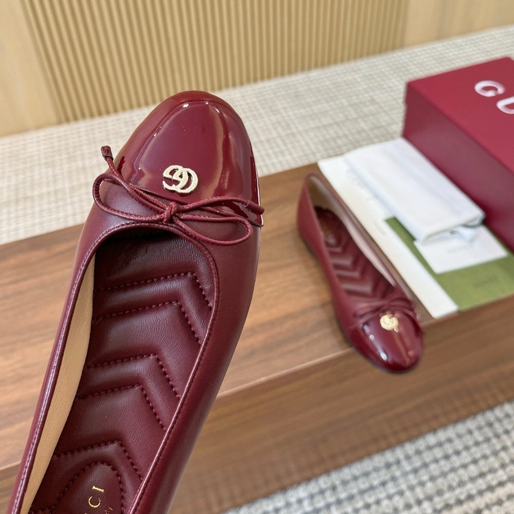 Gvc*1 Women Ballet Flat With Double G Red Leather 835805 Bnc80 6207