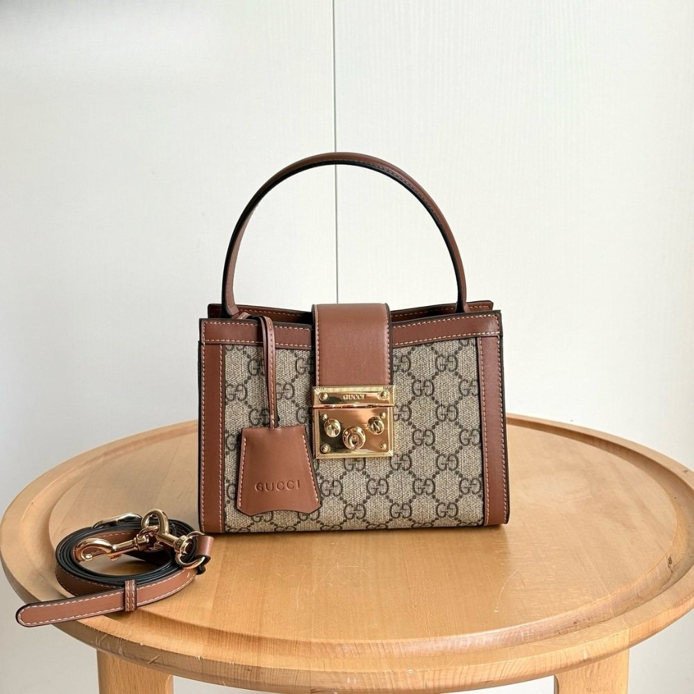 Gvc*1 Padlock Small Top Handle Bag Beige And Dark Brown 20Cm 841653 Fad6L 9758