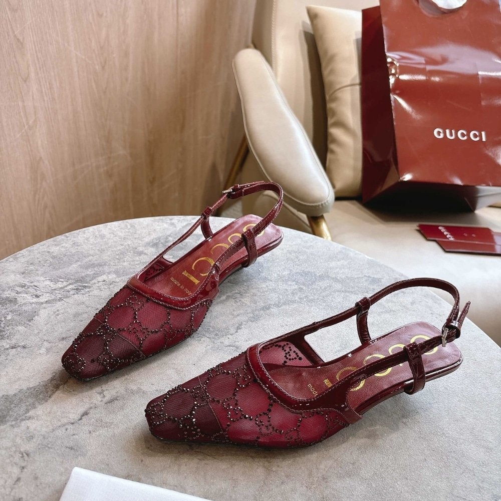 Gvc*1 Women Gg Crystal Slingback Pump Red Mesh 674668 Faeq0 6255