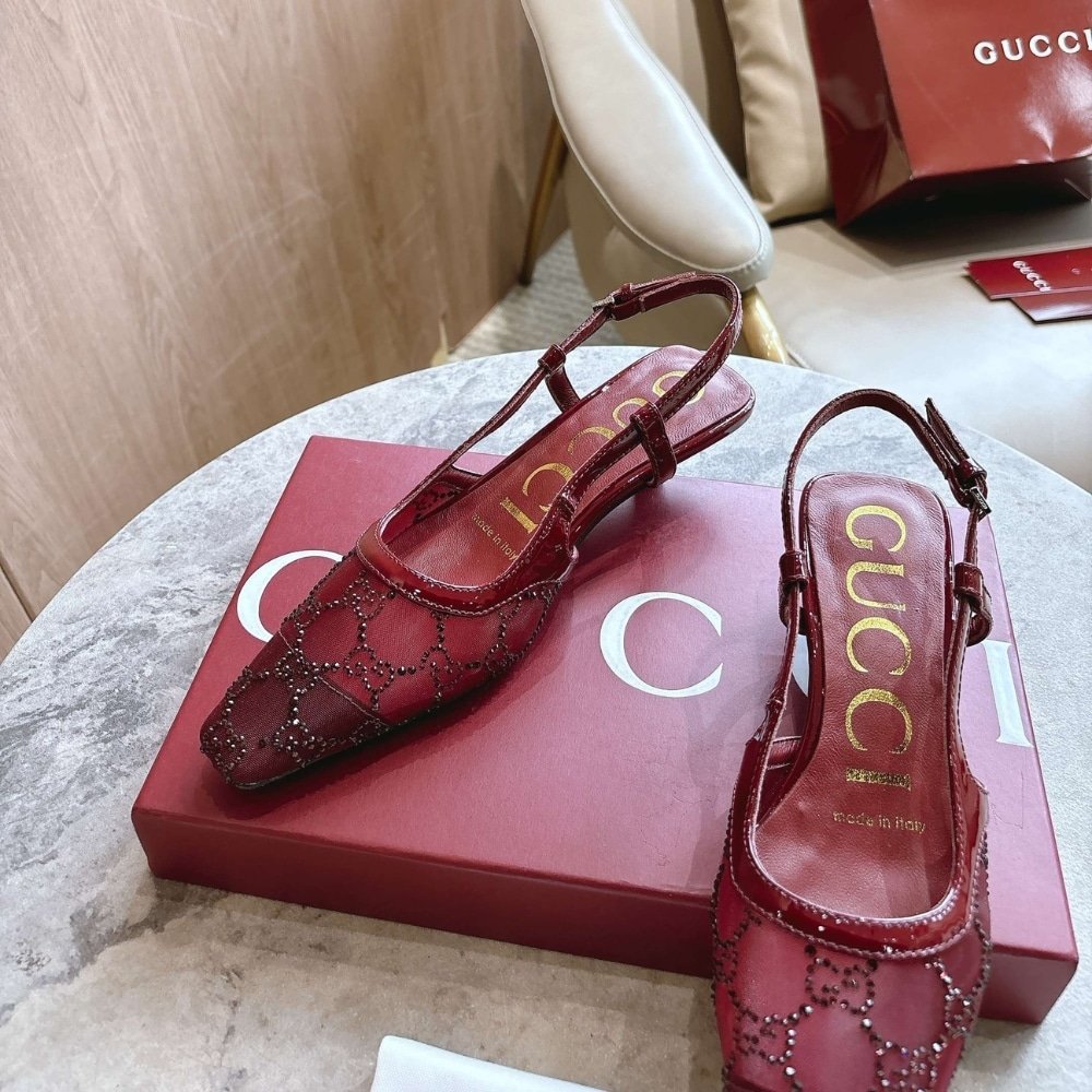 Gvc*1 Women Gg Crystal Slingback Pump Red Mesh 674668 Faeq0 6255