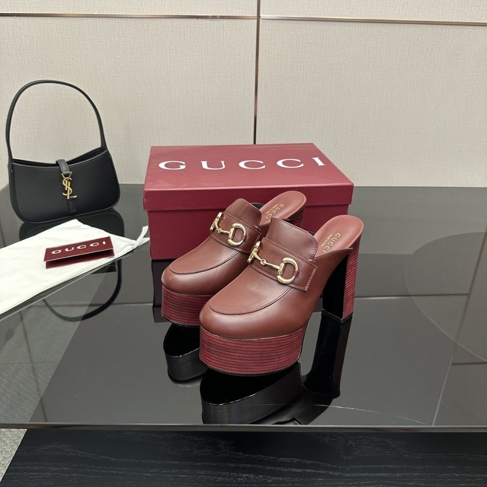 Gvc*1 Women Platform Mule With Horsebit Red Leather ‎835315 Aadcw 6207