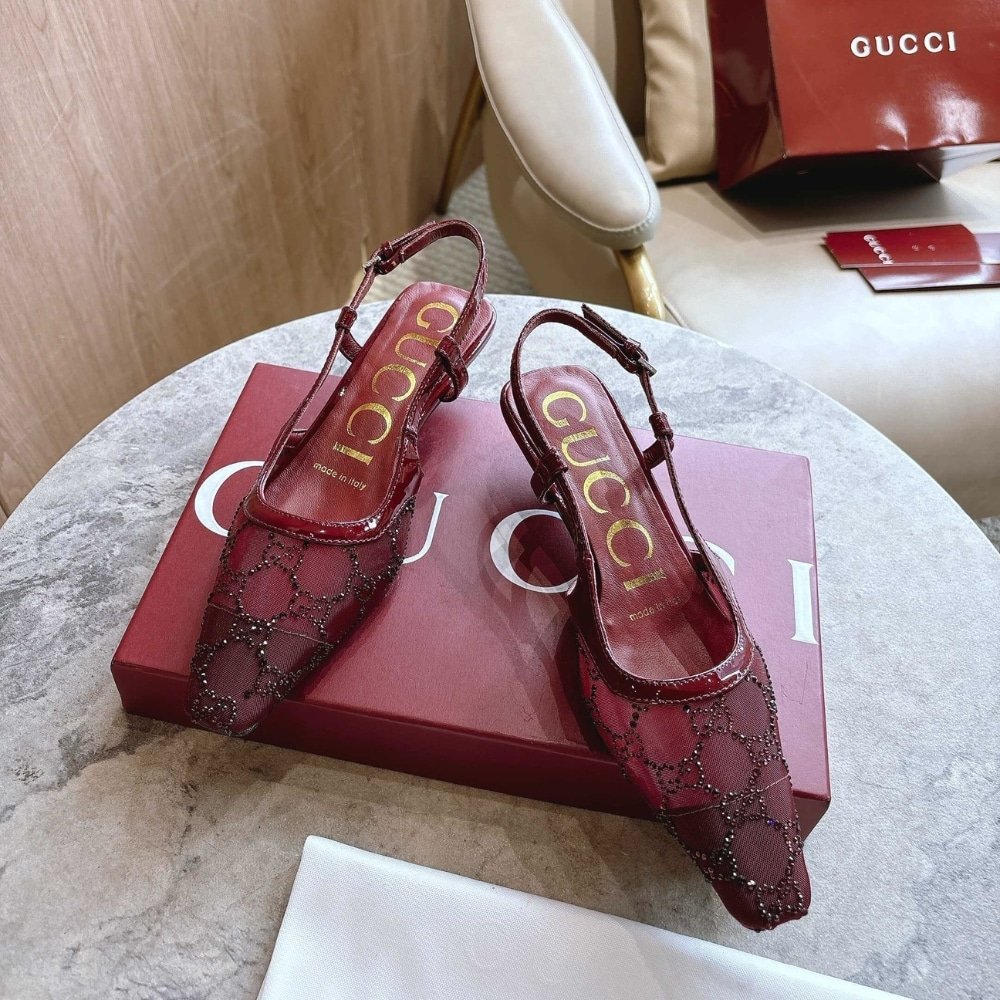 Gvc*1 Women Gg Crystal Slingback Pump Red Mesh 674668 Faeq0 6255