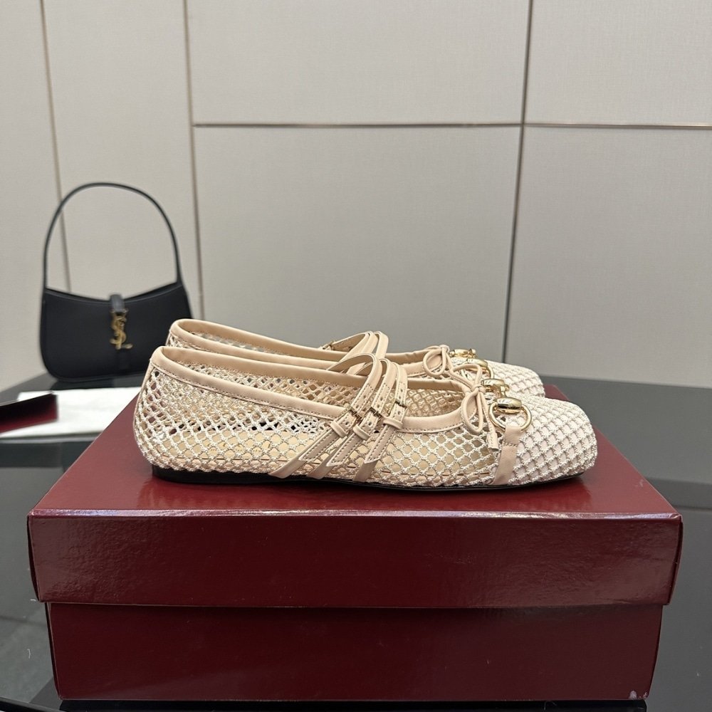 Gvc*1 Women Horsebit Ballet Flat Beige Mesh 835077 Faeqz 5741