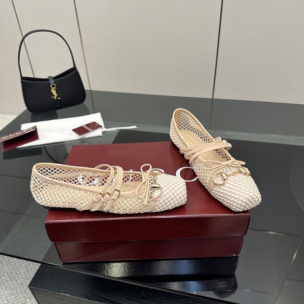 Gvc*1 Women Horsebit Ballet Flat Beige Mesh 835077 Faeqz 5741