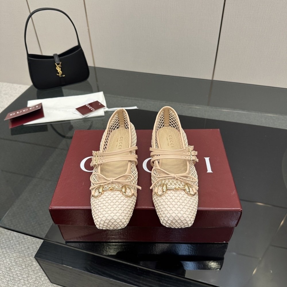 Gvc*1 Women Horsebit Ballet Flat Beige Mesh 835077 Faeqz 5741