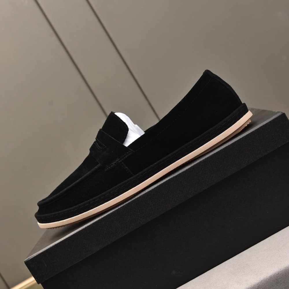 Pra*a Men’S Suede Loafers Leather Black