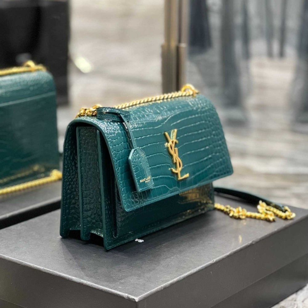 Sa1nt Lau*nt Sunset Medium In Crocodile Embossed Leather Dark Green 22cm 442906DND0J3144