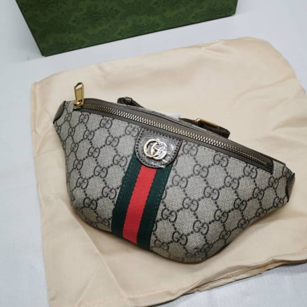 Gvc*1 Ophidia Small Belt Bag Beige And Dark Brown 30Cm 839106 Faeof 9745
