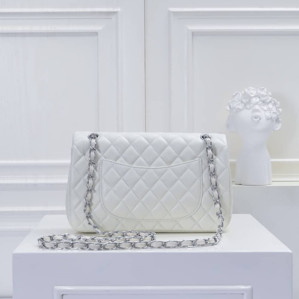 Ch**el Classic Double Flap Bag White Silver Hardware 25Cm