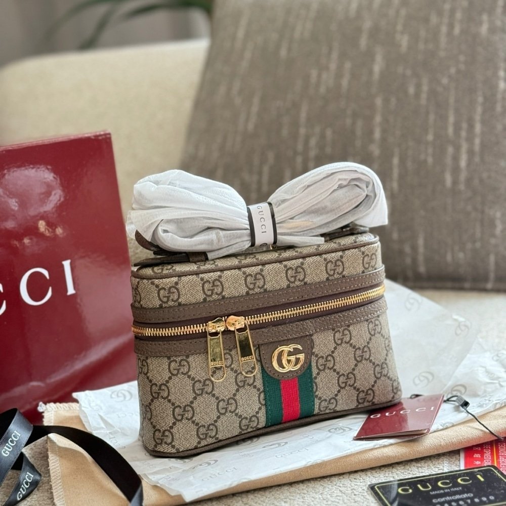 Gvc*1 Ophidia Small Vanity Bag Beige And Dark Brown 18Cm 816357 96Iwg 8745