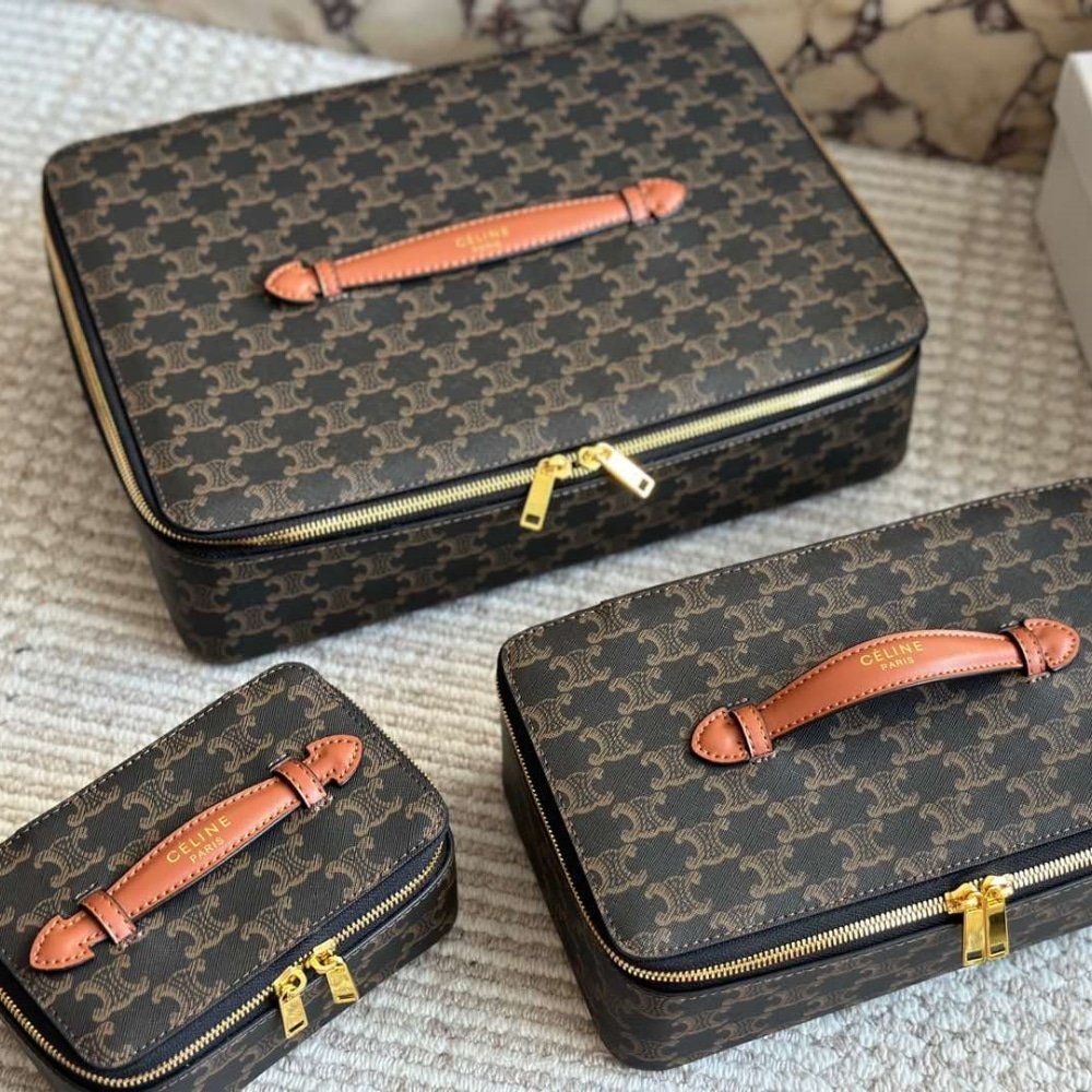 Ce1i*e Small Toiletry Case In Triomphe Canvas And Top Handle Bag 16Cm
