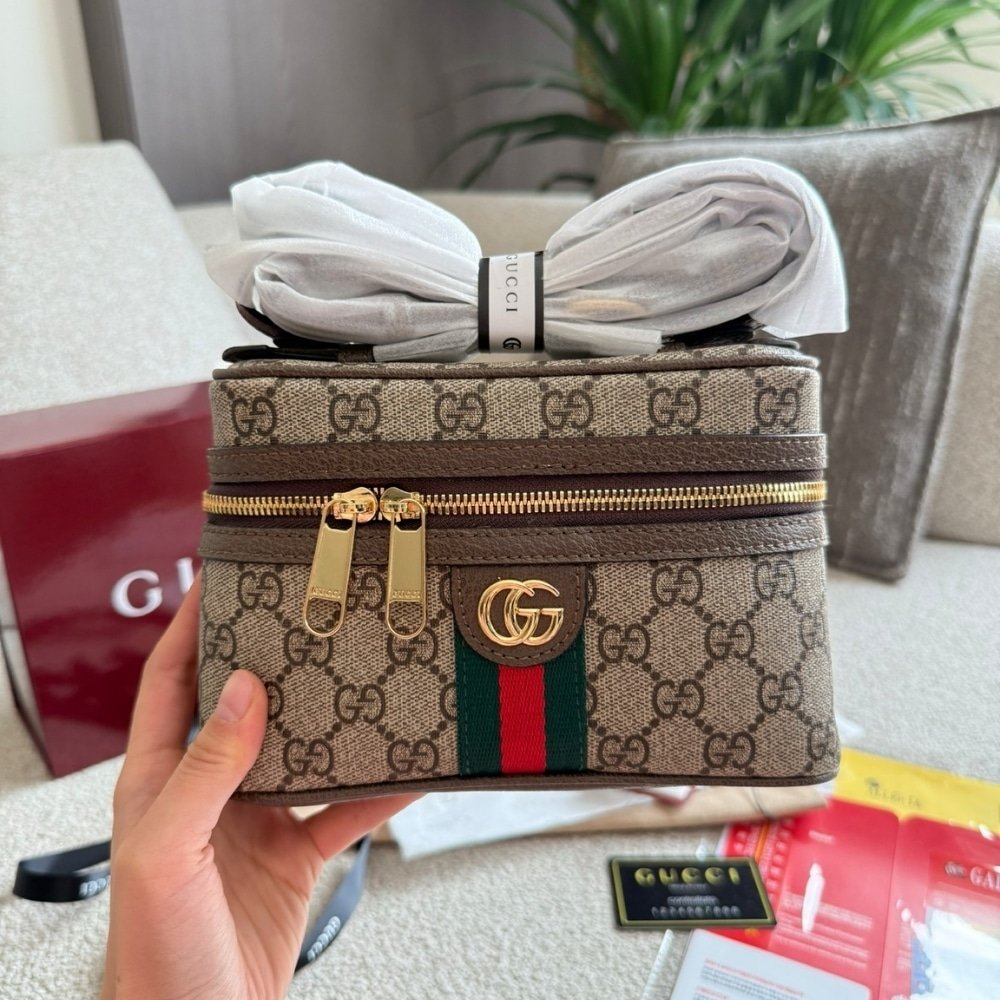 Gvc*1 Ophidia Small Vanity Bag Beige And Dark Brown 18Cm 816357 96Iwg 8745