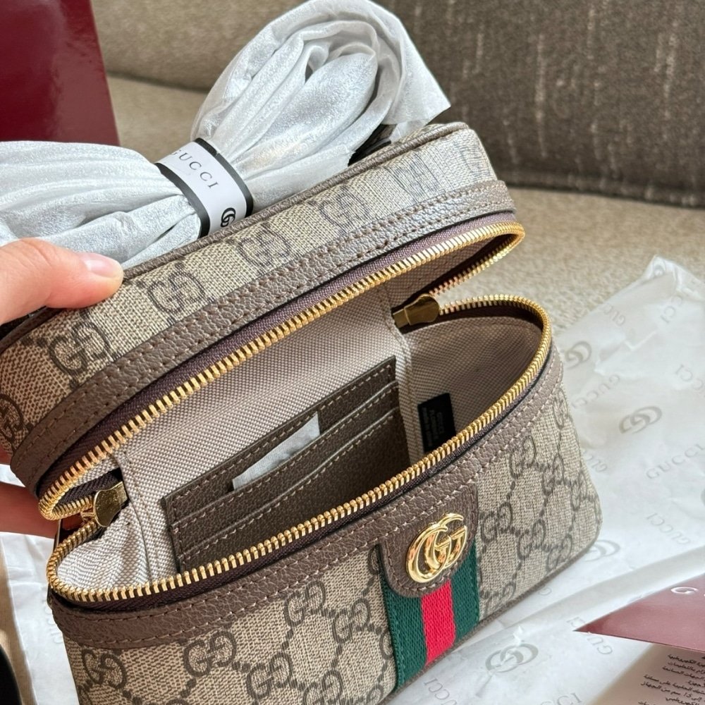 Gvc*1 Ophidia Small Vanity Bag Beige And Dark Brown 18Cm 816357 96Iwg 8745
