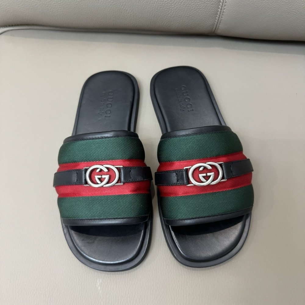 Gvc*1 Men Slide Sandal With Interlocking G Green And Red 835091 Haahh 8449