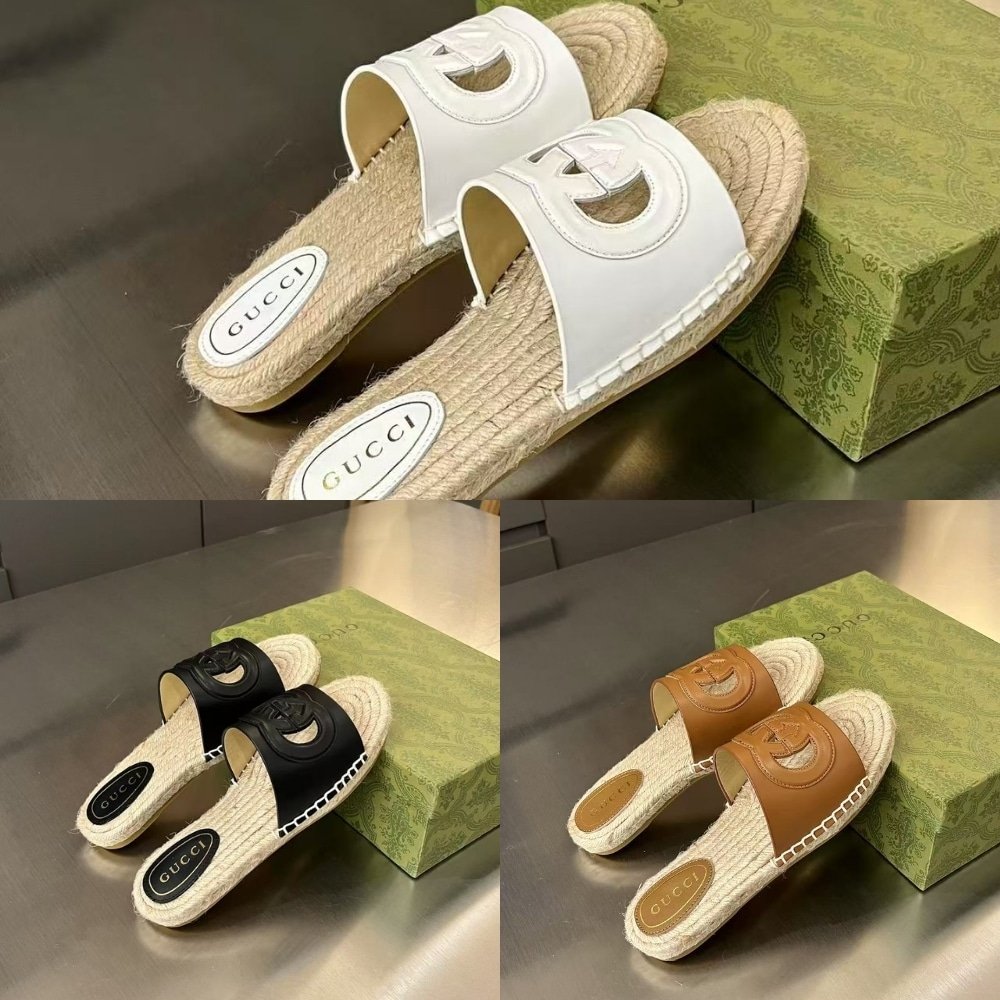 Gvc*1 Interlocking G Cut Out Slide Espadrille Black 725260 Us000 1000