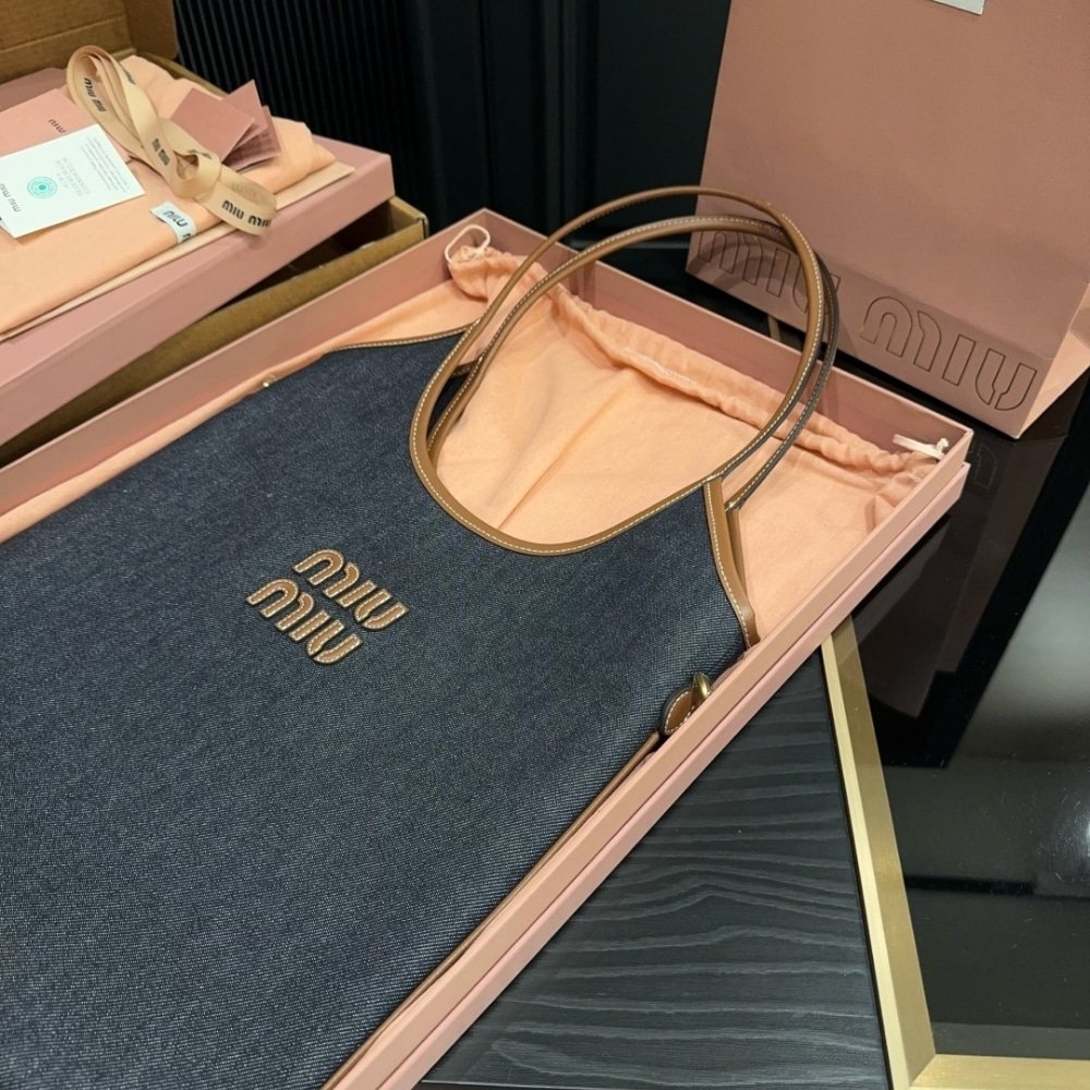 M1um1u Ivy Denim Bag Blue And Brandy 35Cm