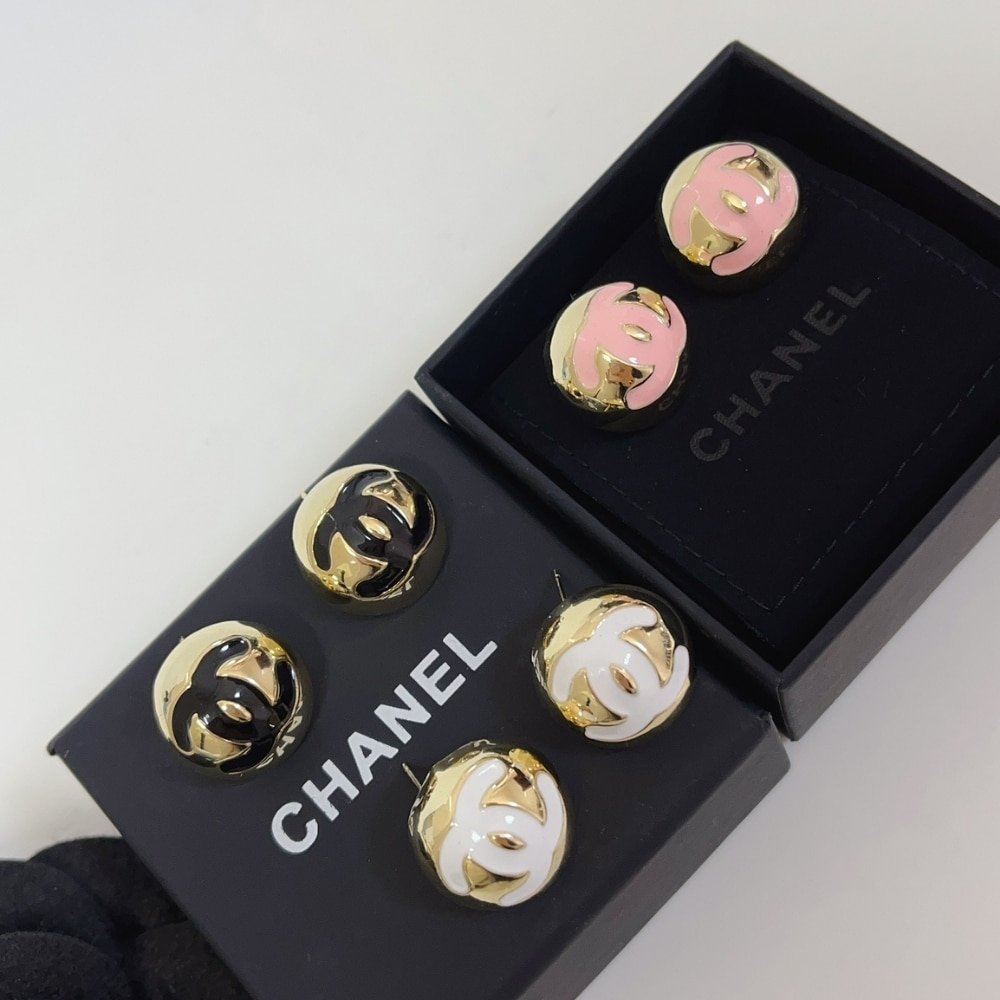 Ch**el Stud Earrings Gold Pink Abe810 B19198 Nacve
