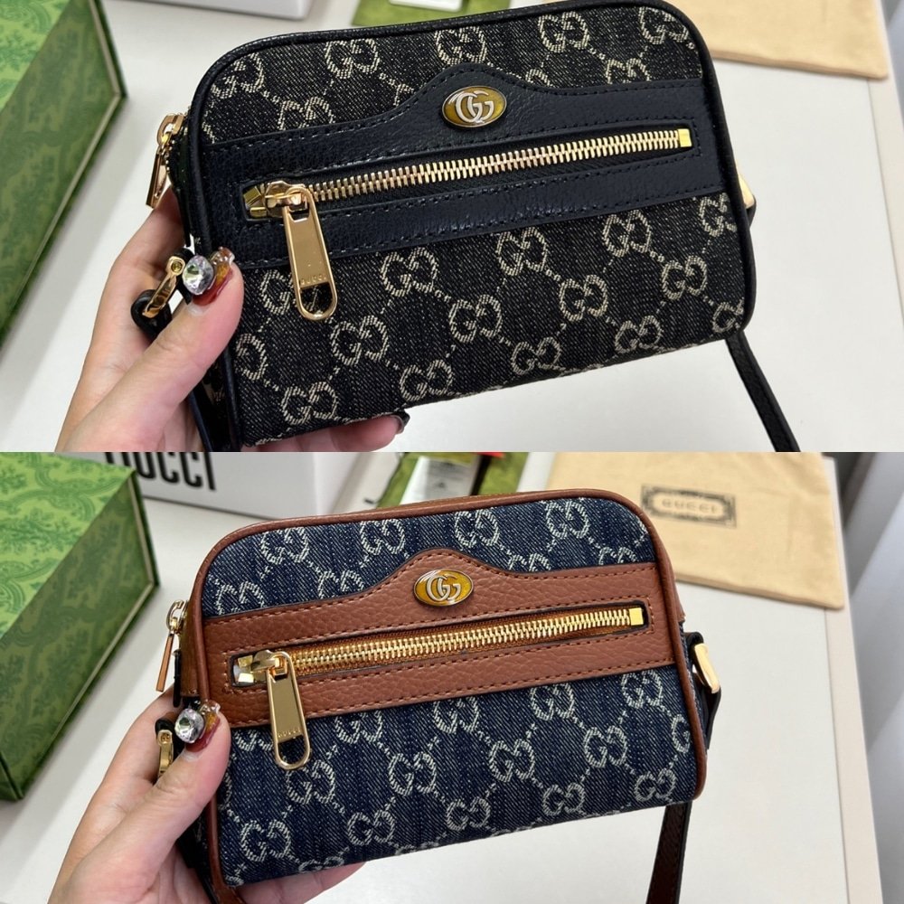 Gvc*1 Ophidia Gg Mini Denim Blue And Brown 17Cm 517350 2Kqgg 8375