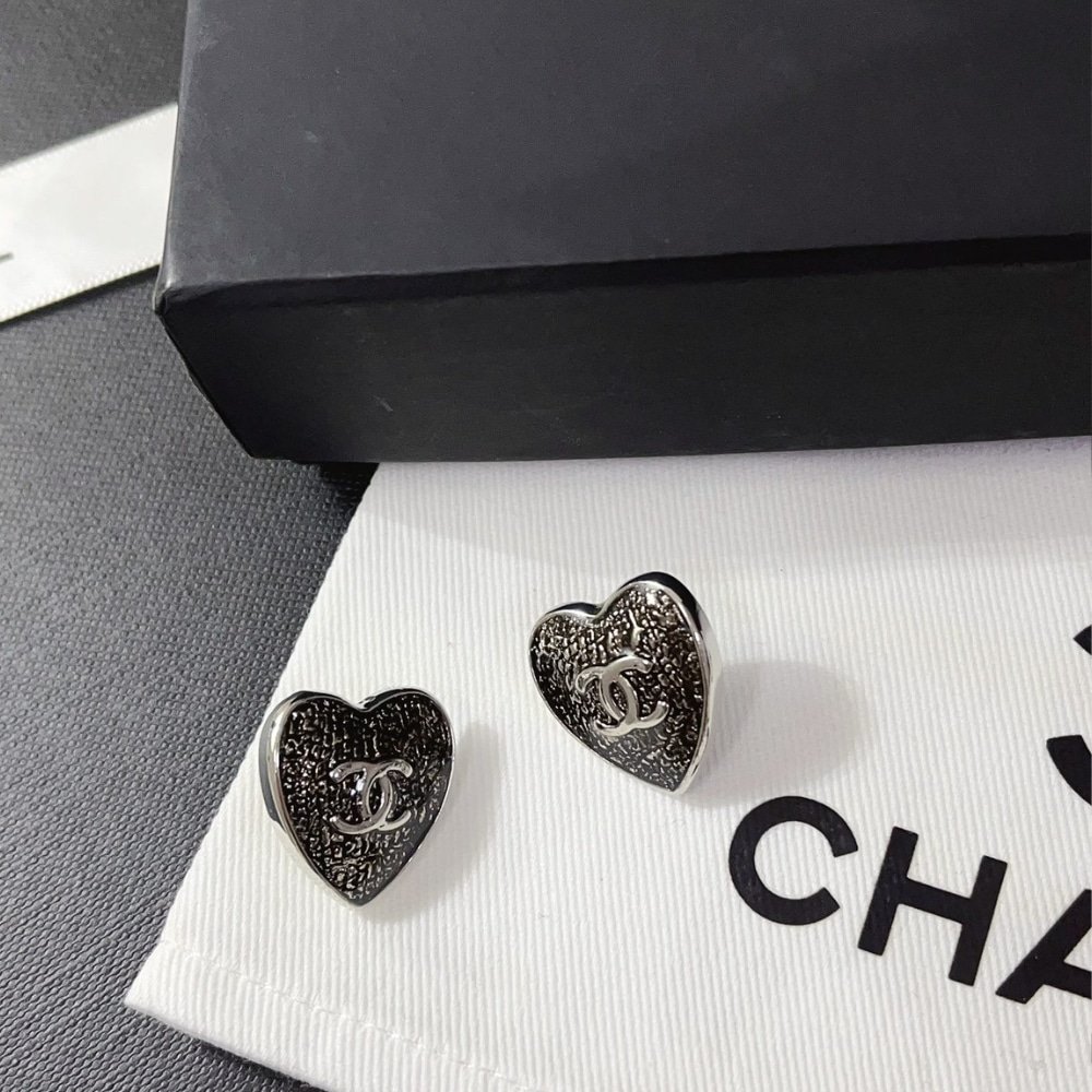 Ch**el Stud Earrings Silver And Black