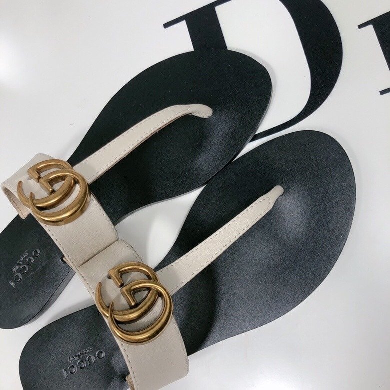 Gvc*1 Thong Sandals With Double G White Leather 497444 A3N00 9022