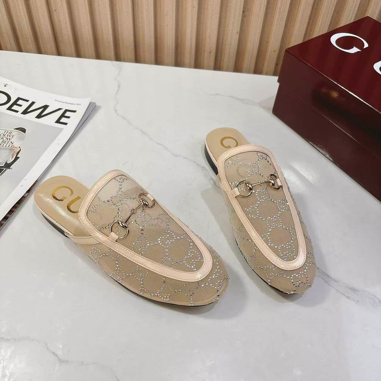 Gvc*1 Women Gg Crystal Princetown Slipper Beige 835484 Faeq0 9941