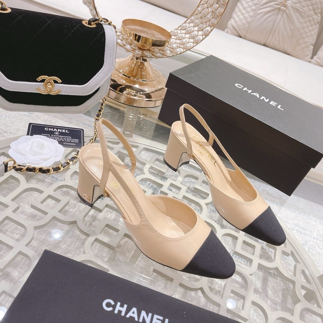 Ch**el Slingbacks Grosgrain Beige And Black G31318 Y50006 C8378