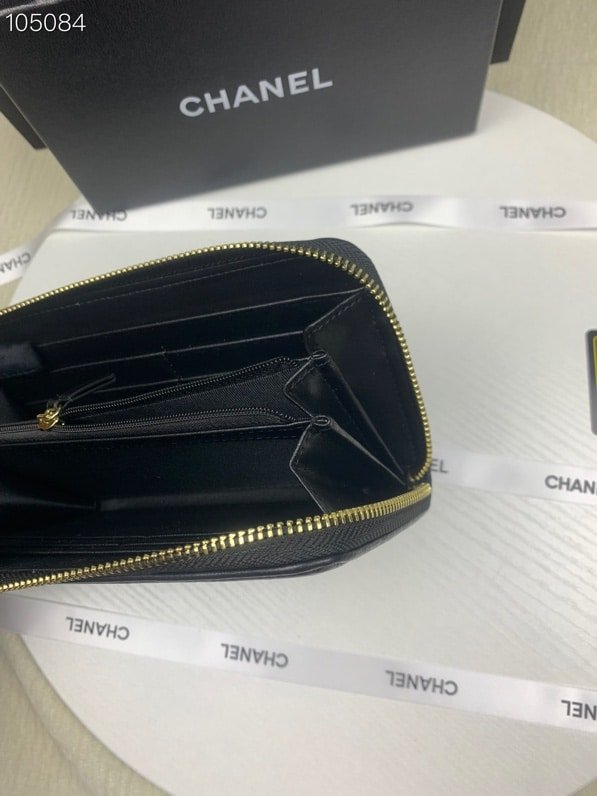 Ch**el Boy Long Zipped Wallet With Gold Hardware Black 19.4Cm