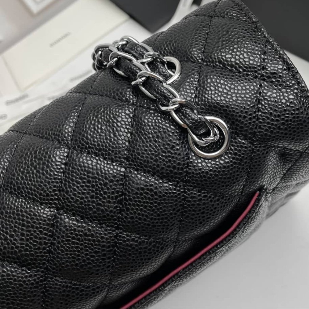Ch**el Maxi Classic Handbag Sliver Hardware Black 33Cm