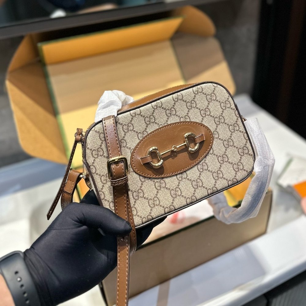 Gvc*1 Horsebit 1955 Mini Shoulder Bag Beige And Ebony 18Cm 760196 92Tcg 8563