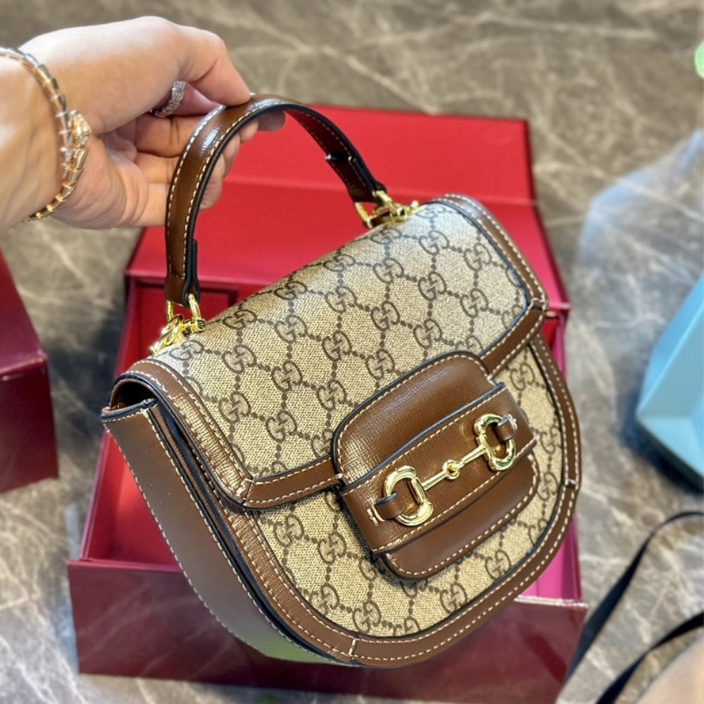 Gvc*1 Horsebit 1955 Mini Top Handle Bag Beige And Ebony 14Cm 781387 92Tcg 8563