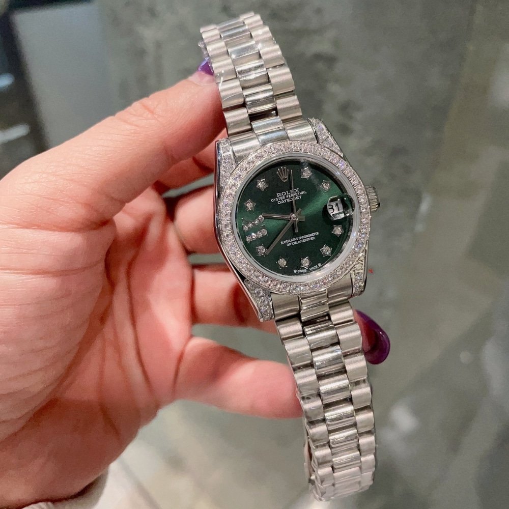 R01ex Datejust D1am0nd Bezel Oyster White Gold Green 31Mm