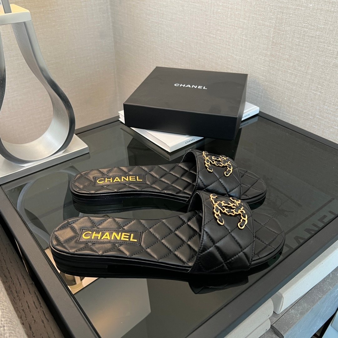 Ch**el 23P Quilted Cc Chain Mule Sandal Black G39954 X56940 94305