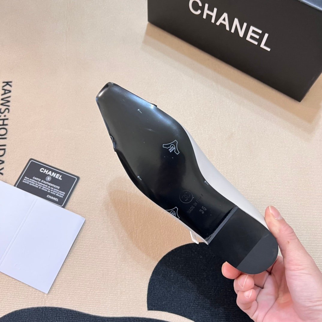Ch**el Square Toe Ballet Flats Black White